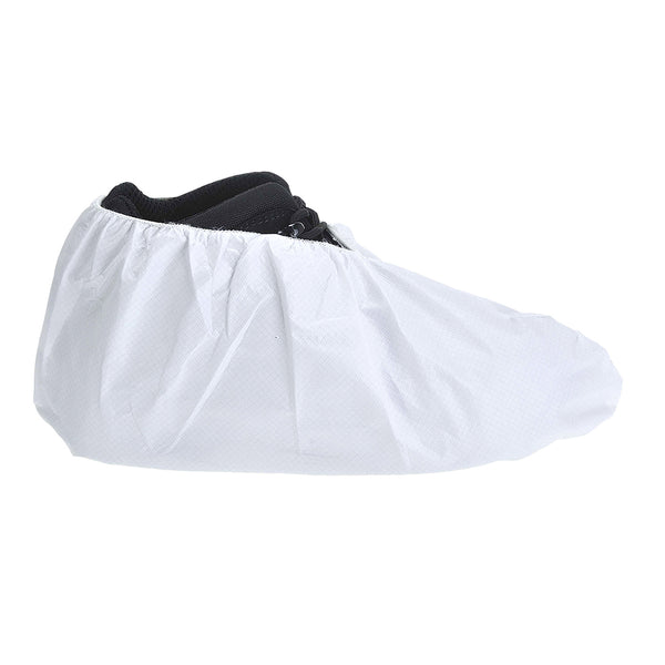 White disposable Portwest Biztex microporous shoe covers ST44 with anti-slip soles.