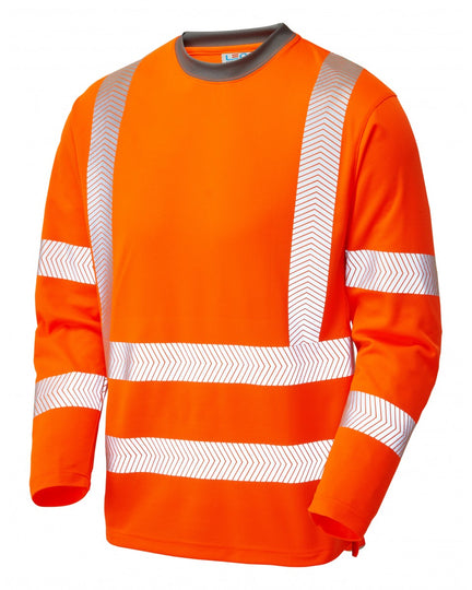 Leo Workwear Capstone long-sleeved T-shirt in hi-vis orange.