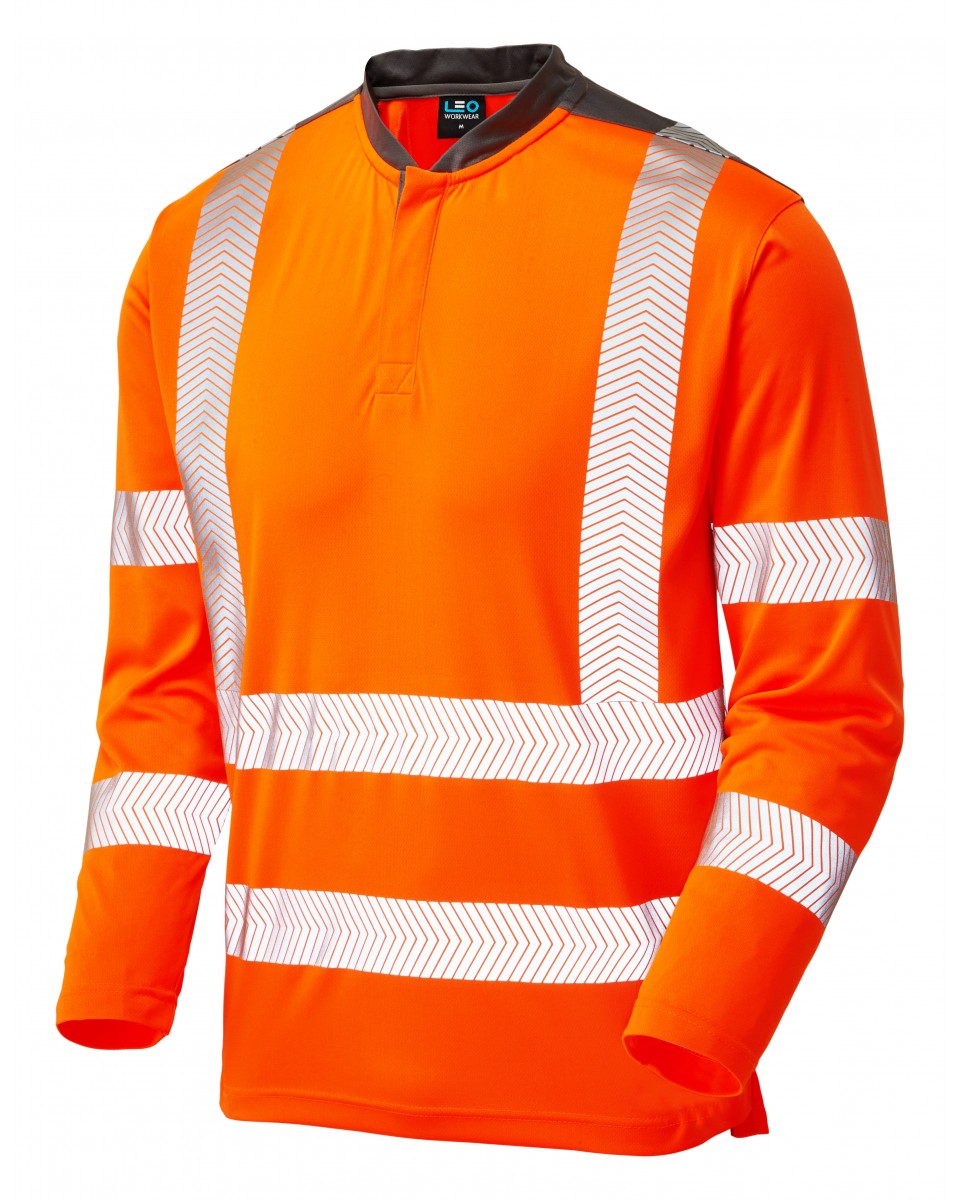 Leo Workwear Watermouth Iso 20471 Cl 3 Performance Sleeved T-Shirt - HV Orange