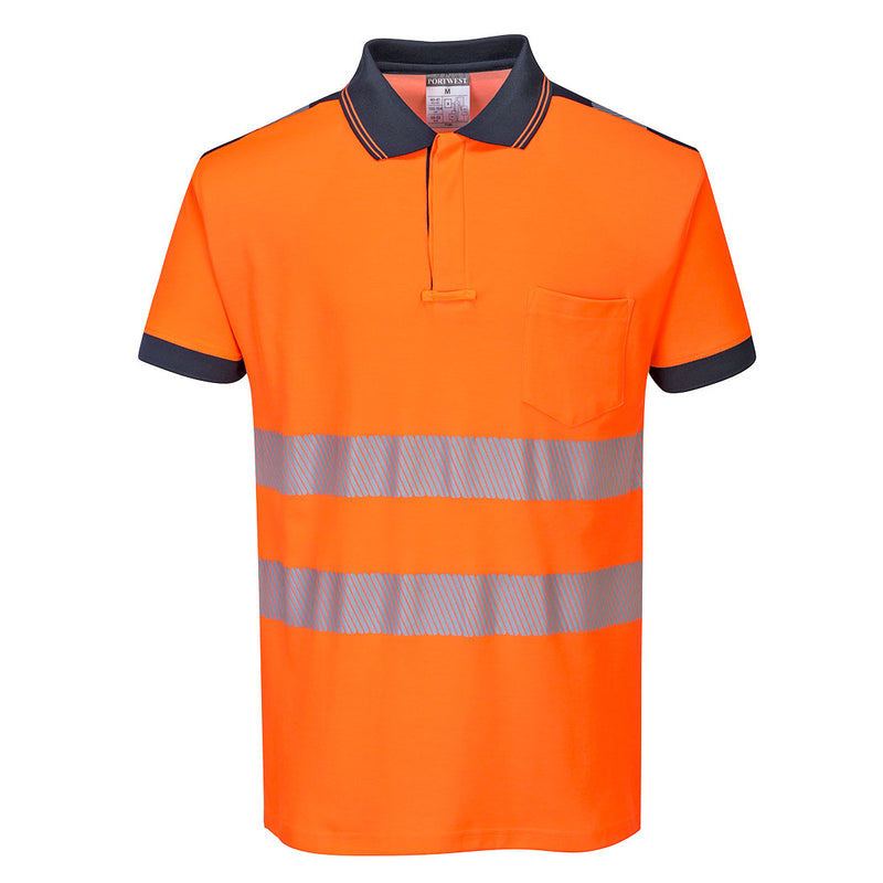 Portwest PW3 Hi-Vis Cotton Comfort Polo Shirt Short Sleeve T180 in Orange/Navy color