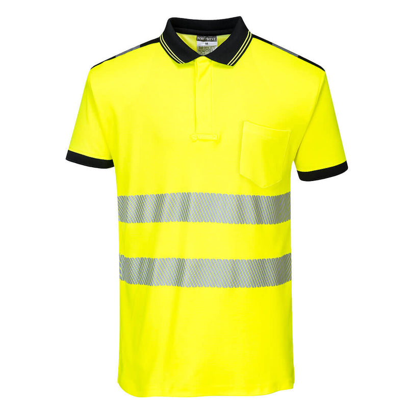 Portwest PW3 Hi-Vis Cotton Comfort Polo Shirt Short Sleeve T180 in Yellow/Black color