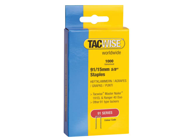 Tacwise 91 Series Staples 15mm - Electric Tackers (Pack 1000)