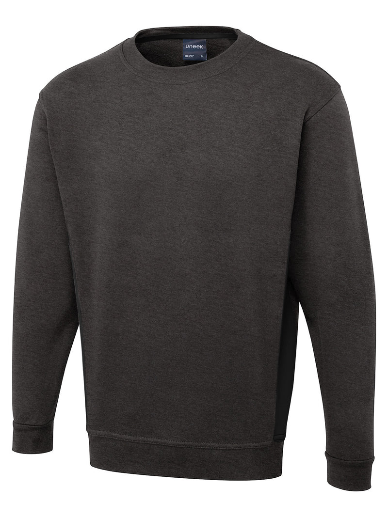 Uneek Two Tone Crew New Sweatshirt UC217 - Charcoal/Black