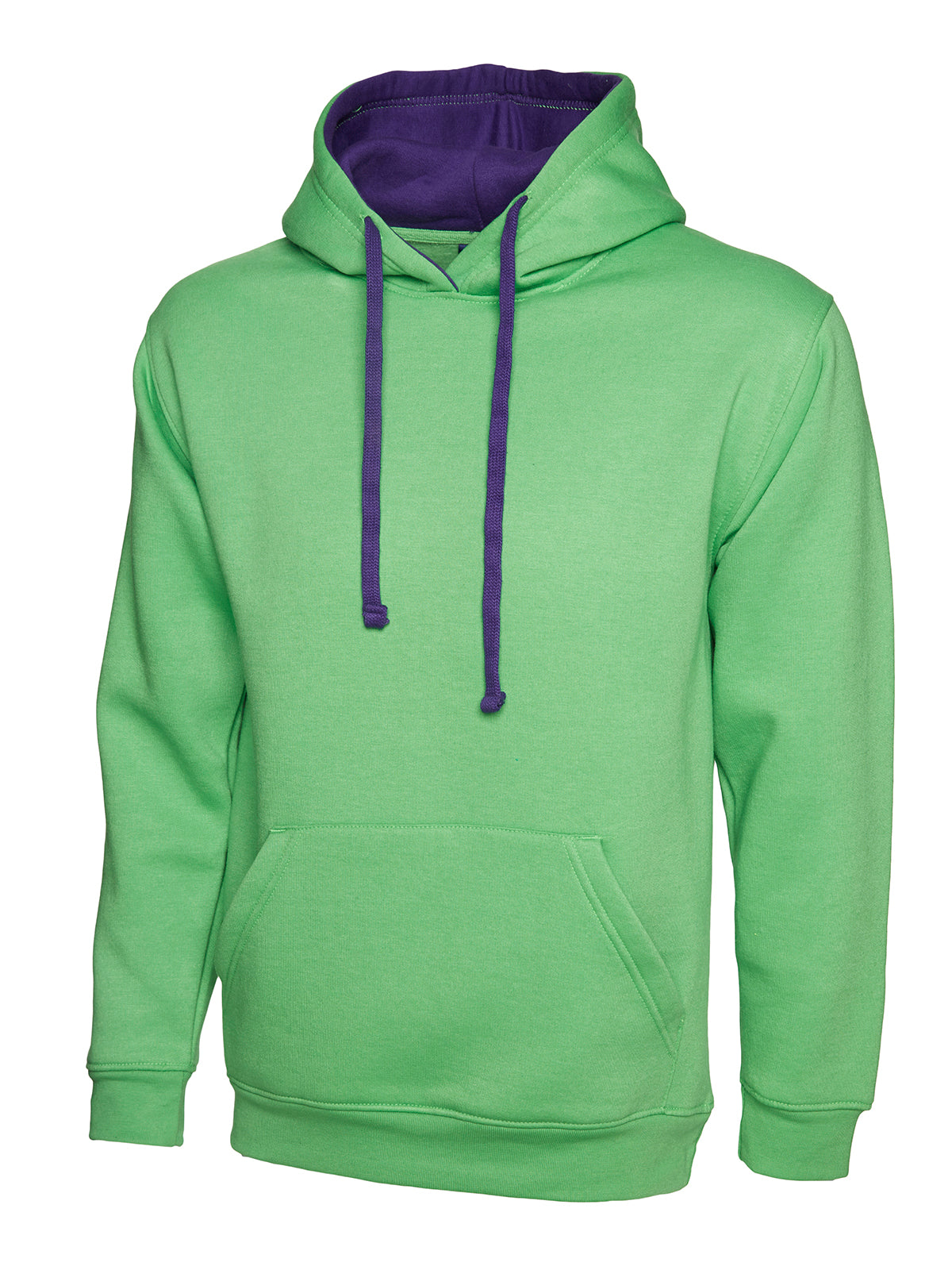 Uneek Contrast Hooded Sweatshirt UC507 - Lime/Purple
