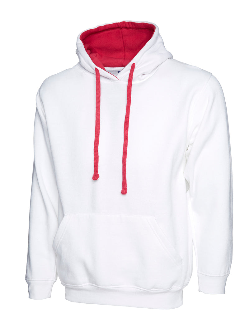 Uneek Contrast Hooded Sweatshirt UC507 - White/Fuchsia