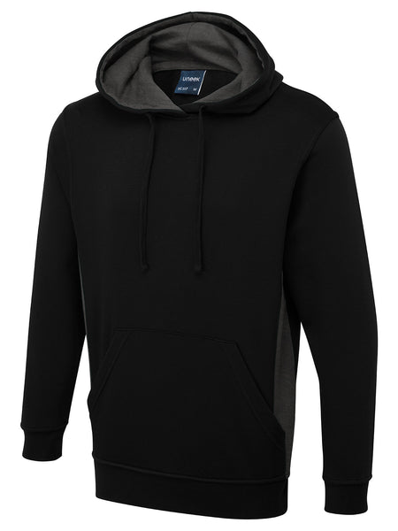 Uneek Two Tone Hoodie UC517 - Black/Charcoal