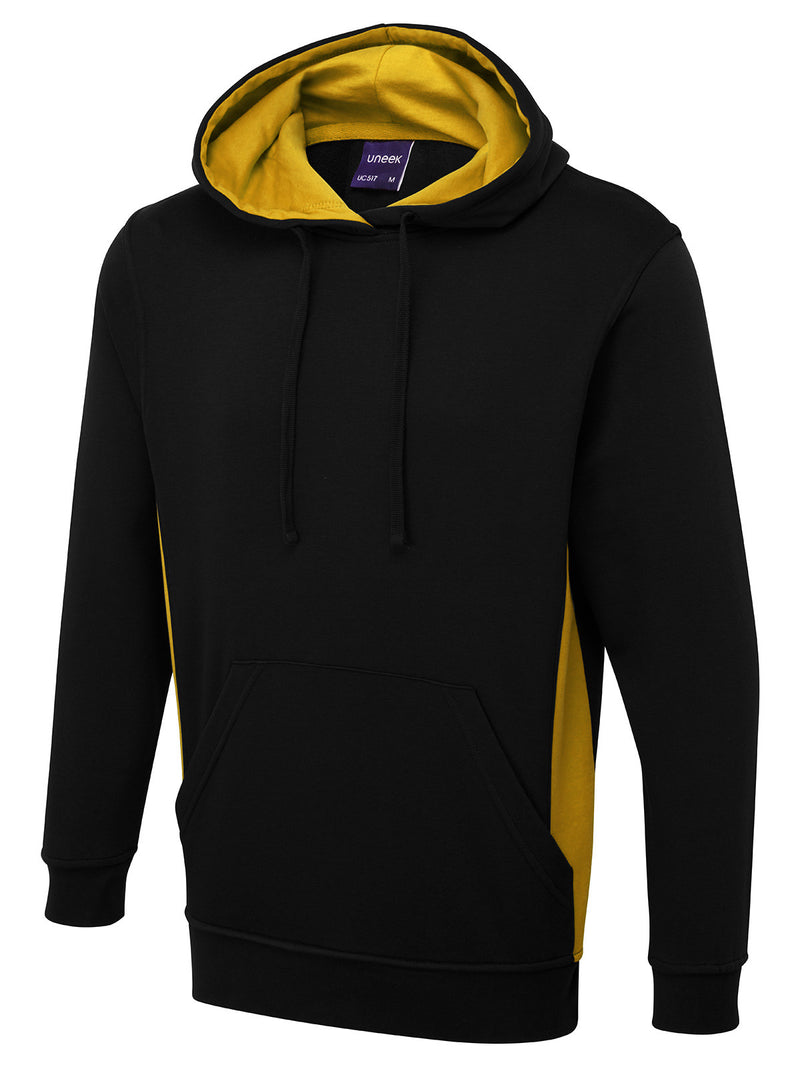 Uneek Two Tone Hoodie UC517 - Black/Yellow