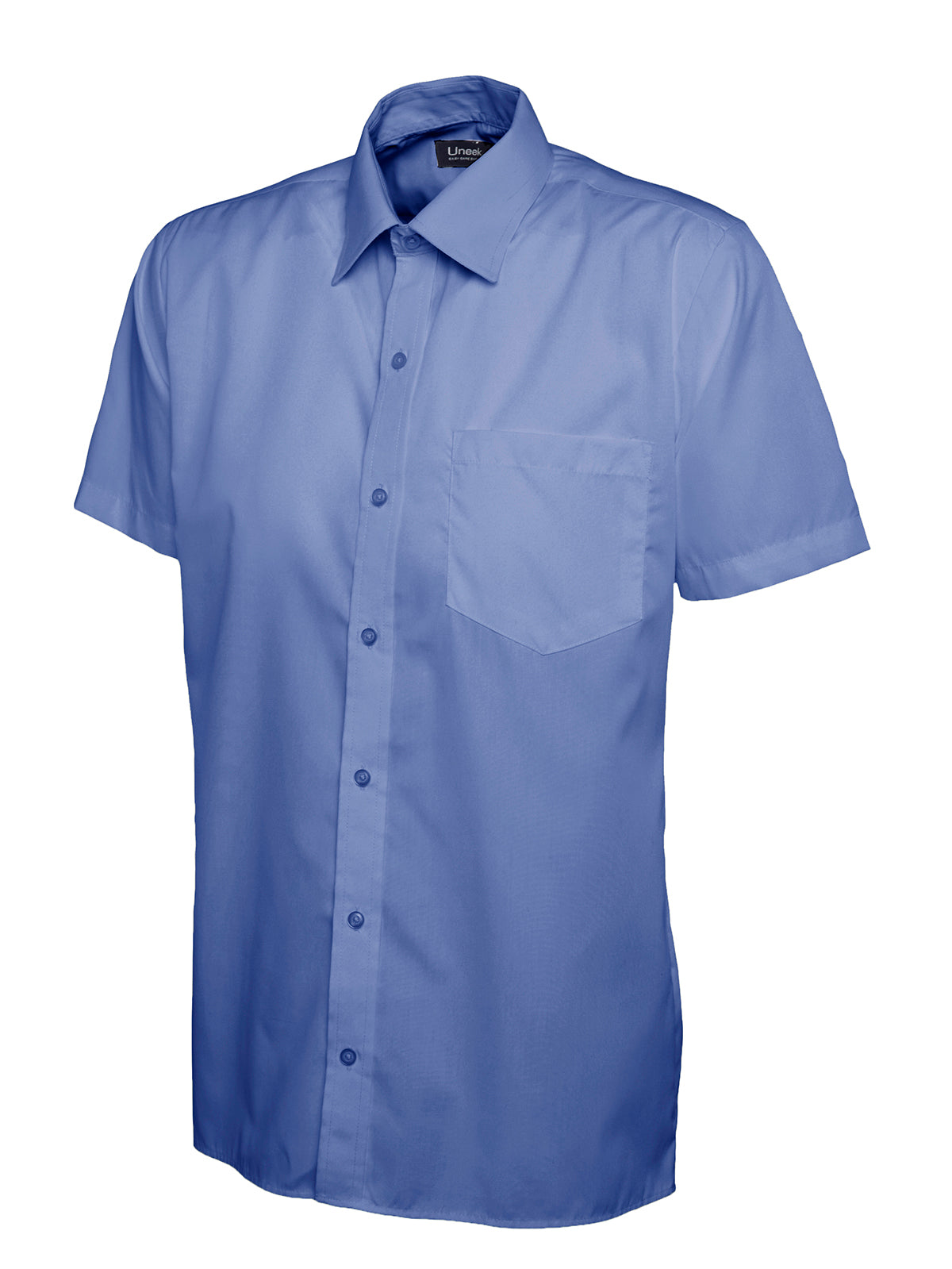 Uneek Mens Poplin Half Sleeve Shirt UC710 - Mid Blue