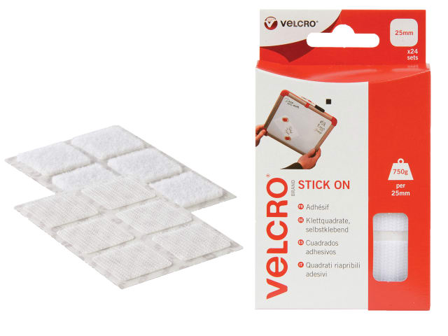 VELCRO® Brand Hook & Loop Stick On Square 25mm White 