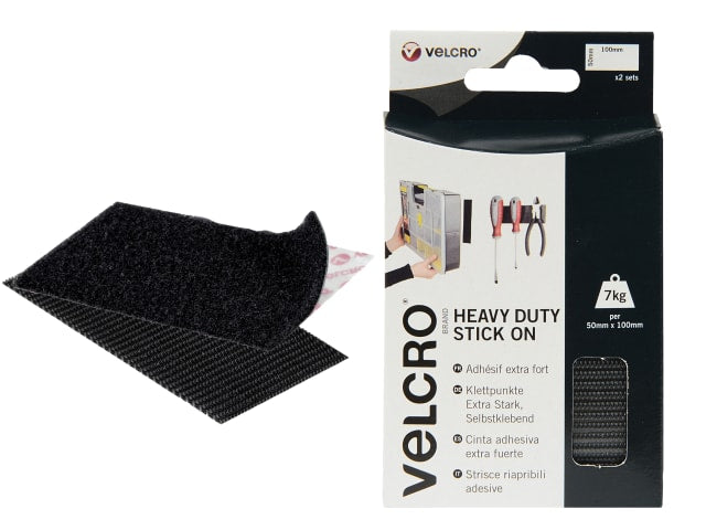 VELCRO® Brand Heavy-Duty Hook & Loop Strip 50 x 100mm Black