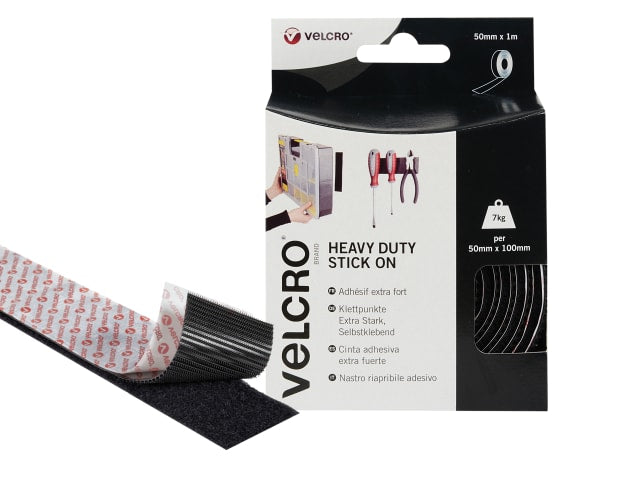 VELCRO® Brand Heavy-Duty Hook & Loop Stick On Tape 50mm x 1m Black
