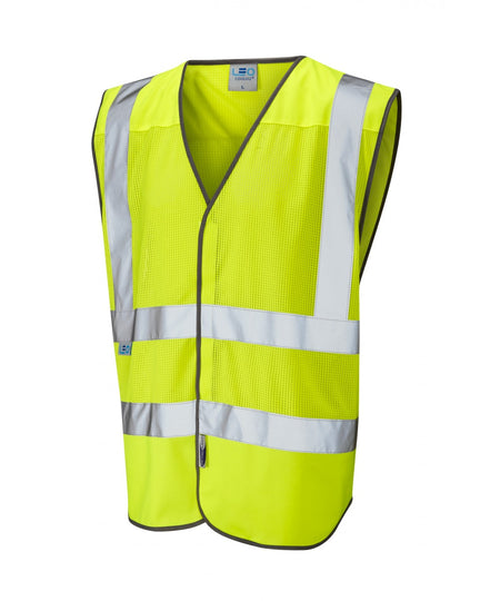 Leo Workwear Arlington Coolviz waistcoat in hi-vis yellow.