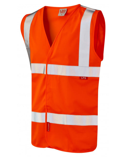 Leo Workwear Milford LFS waistcoat in hi-vis orange.