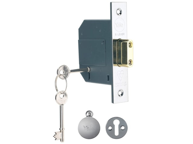 Yale Locks Hi-Security BS 5 Lever Mortice Deadlock 68mm 2.5in - Polished Chrome