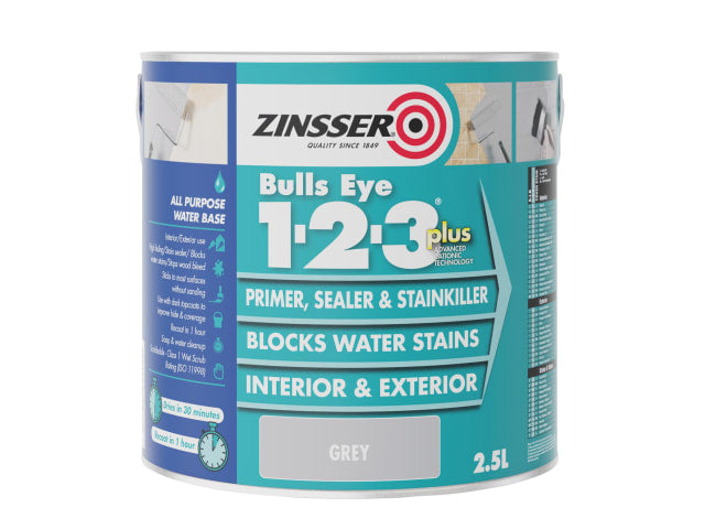 Zinsser Bulls Eye® 1-2-3 Plus Primer, Sealer & Stain Killer - Grey 2.5 Litre