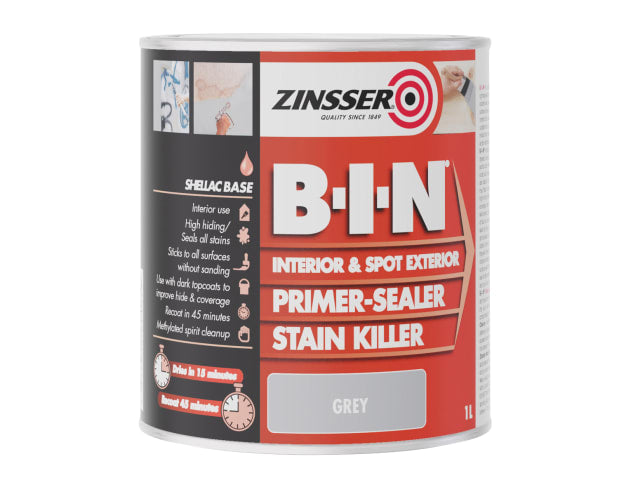 Zinsser B.I.N® Primer, Sealer & Stain Killer - Grey 1 Litre