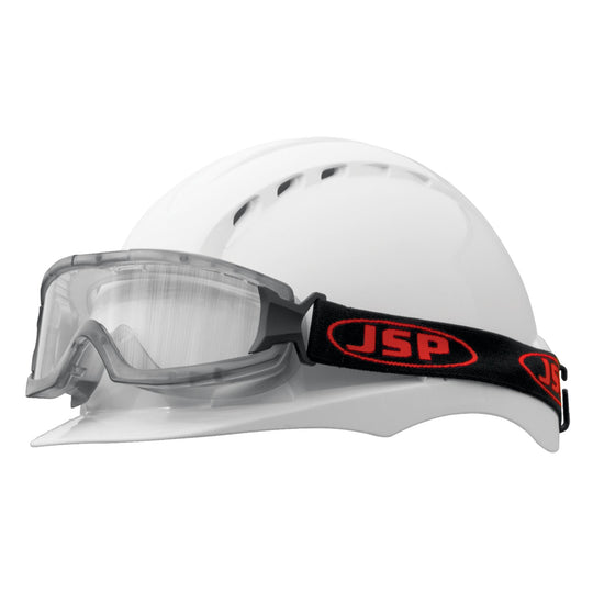 JSP EVO Single Lens Safety Goggles - Clear Anti-scratch/Anti-mist Lens - Black / Red Strap