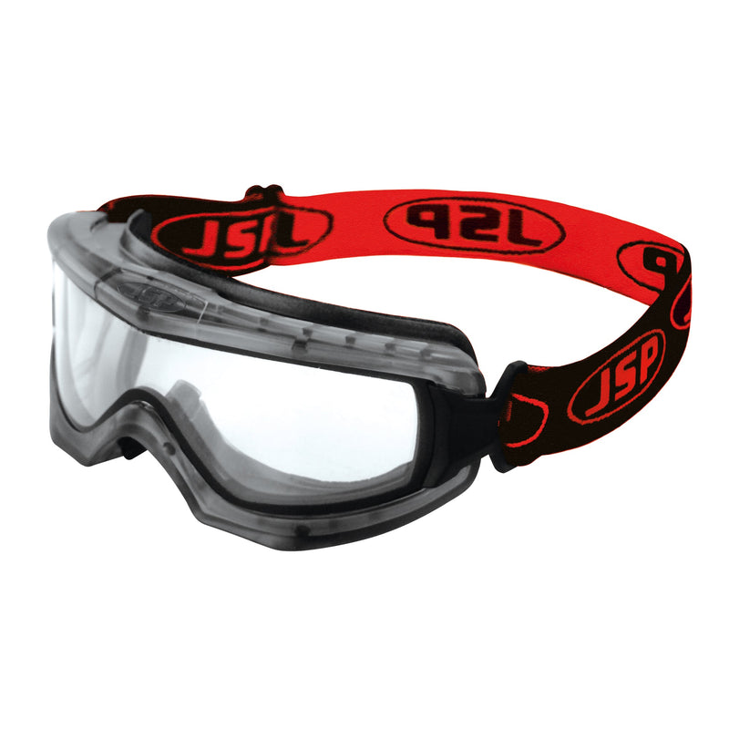 JSP EVO Double Lens Safety Goggles - Clear Anti-scratch/Anti-mist Lens - Black / Red Strap