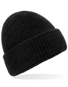 Front view of a black marl Beechfield B386 beanie with a heathered texture.