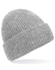 Grey marl Beechfield B386 beanie with a distinctive heathered knit pattern.