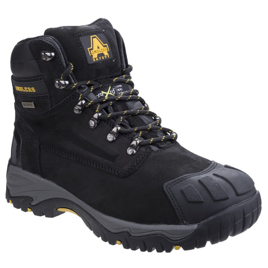 Amblers FS987 safety boot in black with textured side panels.