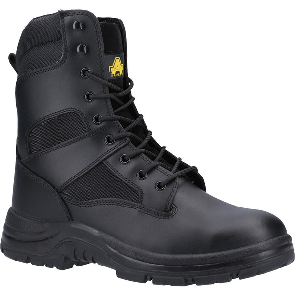 Amblers FS008 hi-leg safety boot in black leather.
