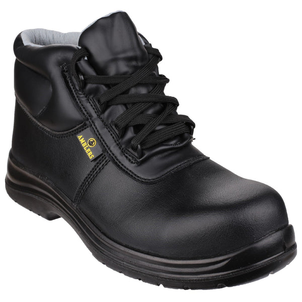 Amblers FS663 safety boot in black leather, shown from a three-quarter angle.