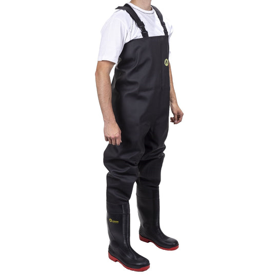 Close-up of the boot section of the Amblers Danube chest safety wader.