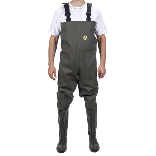 Amblers Tyne chest safety wader in black, full view.