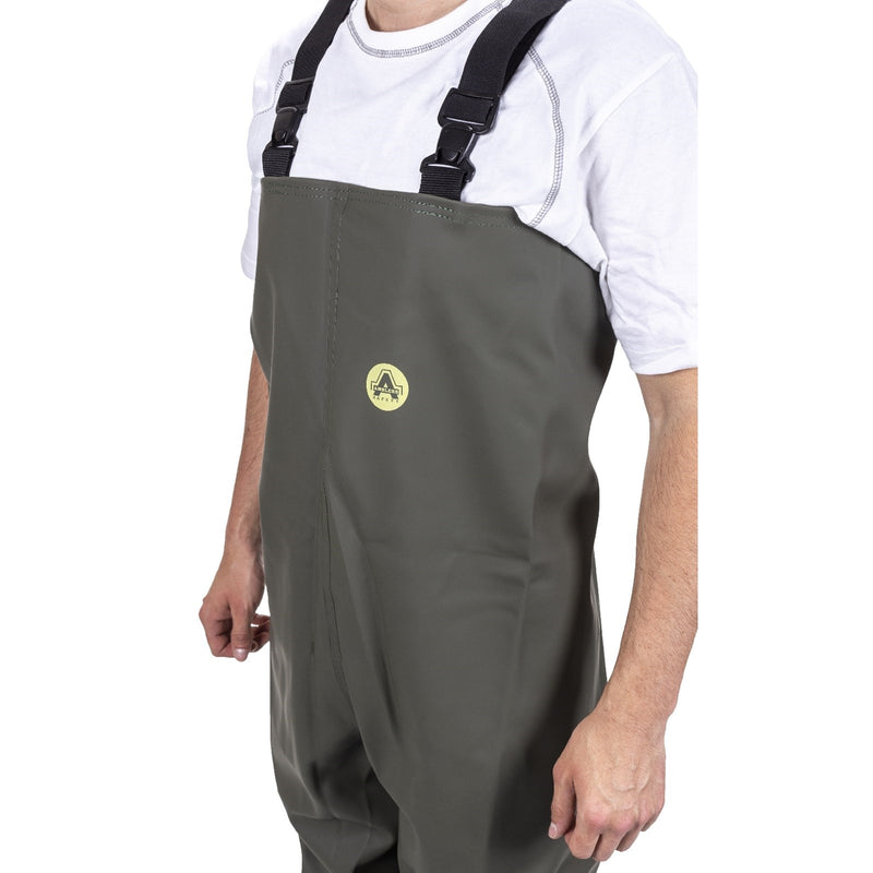 Upper bib and strap detail of the Amblers Tyne chest safety wader.