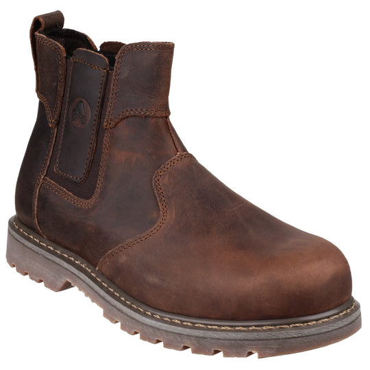 Amblers FS165 pull-on safety dealer boot in brown leather.