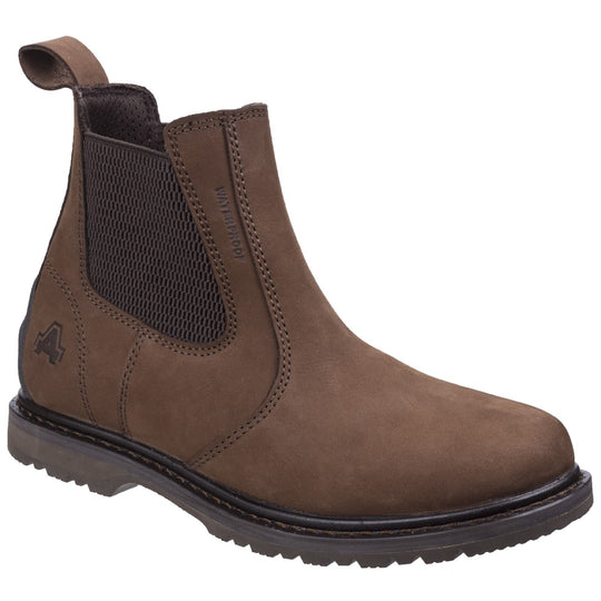 Amblers Aldingham brown dealer boot with dual elastic sides and pull-on rear loop