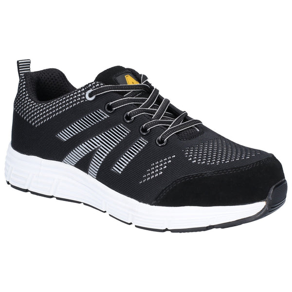 Amblers AS714 Bolt safety trainer in black with white accents.