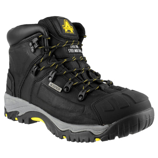 Amblers AS803 waterproof wide-fit safety boot in black.