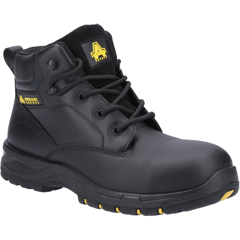 Amblers AS605C safety boot in black with red stitching.