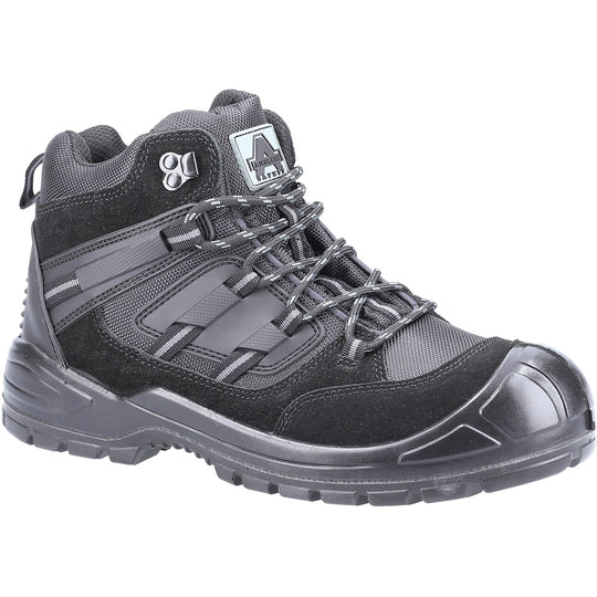 Amblers 257 safety boot in black, angled front view.