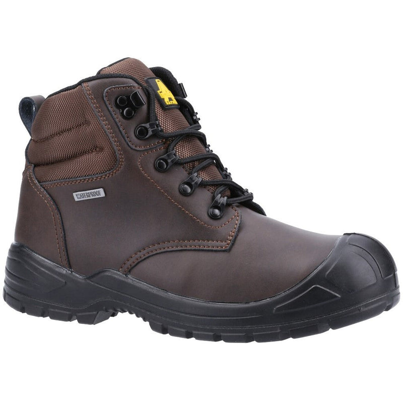 Amblers 241 safety boot in brown with a convenient side zip.