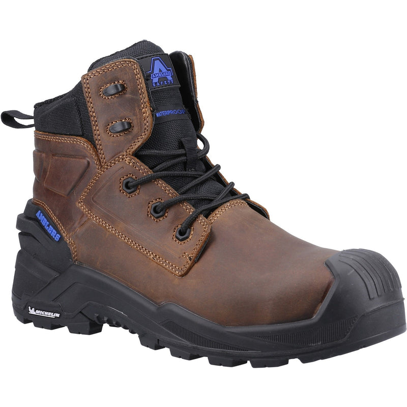 Amblers 980C safety boot in black leather, front-angled view.