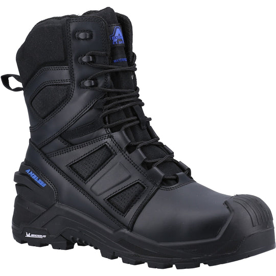 Amblers 981C safety boot in brown leather, three-quarter view.