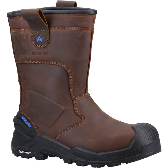 Amblers 983C rigger safety boot in tan leather.