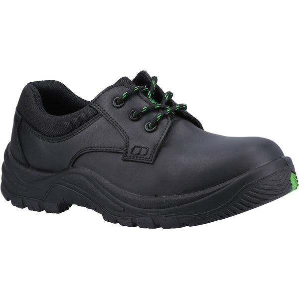 Amblers 504 safety shoes in black, angled view.
