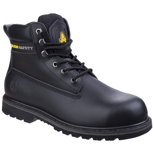 Amblers FS9 Goodyear welted safety boot in black leather.
