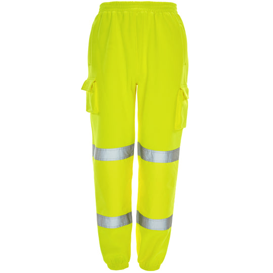 A Supertouch Yellow Hi Vis Jogging Bottoms shown from a clear angle.