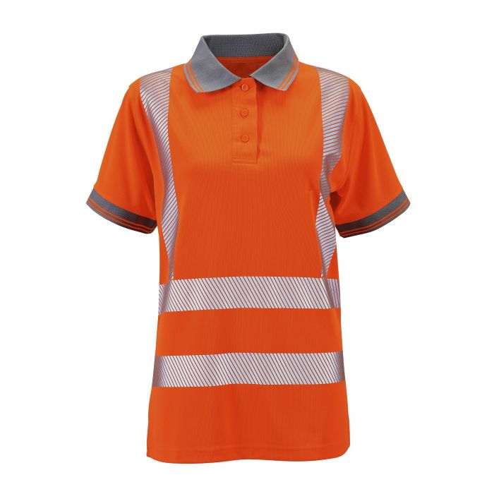 Supertouch Ladies Hi Vis Orange Savannah Birds Eye Polo - HV309